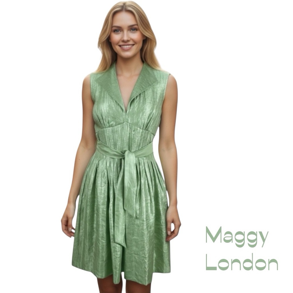 Maggy London Metallic Sea Foam Green Sleeveless Dress NWT Size 8 Goddess